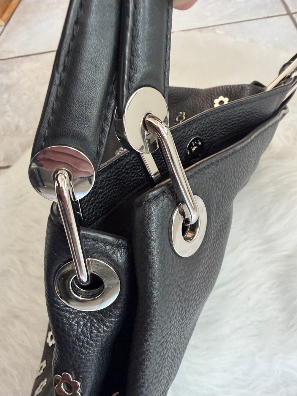 Michael Kors Black Leather Shoulder Bag with Floral Studs - Picture 5 of 6